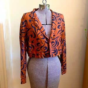 Amuse Society Brown Pattern Linen Cropped Light Blazer